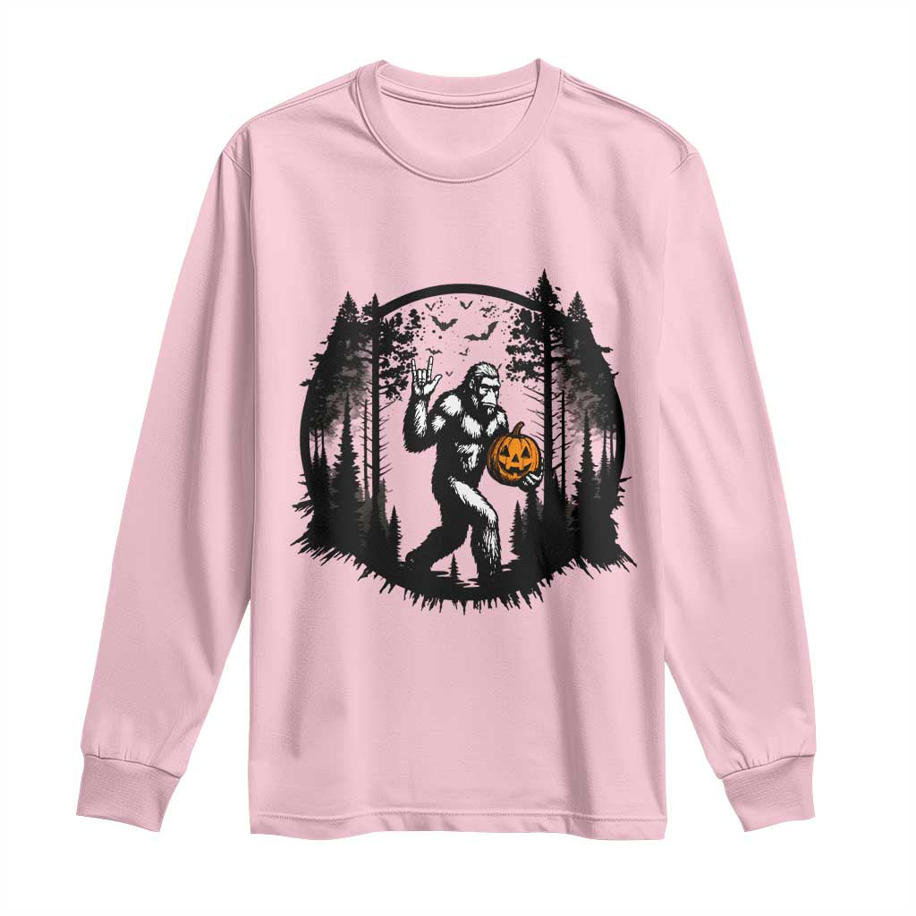 Funny Halloween Bigfoot With Jack O Lantern Long Sleeve Shirt - Wonder Print Shop