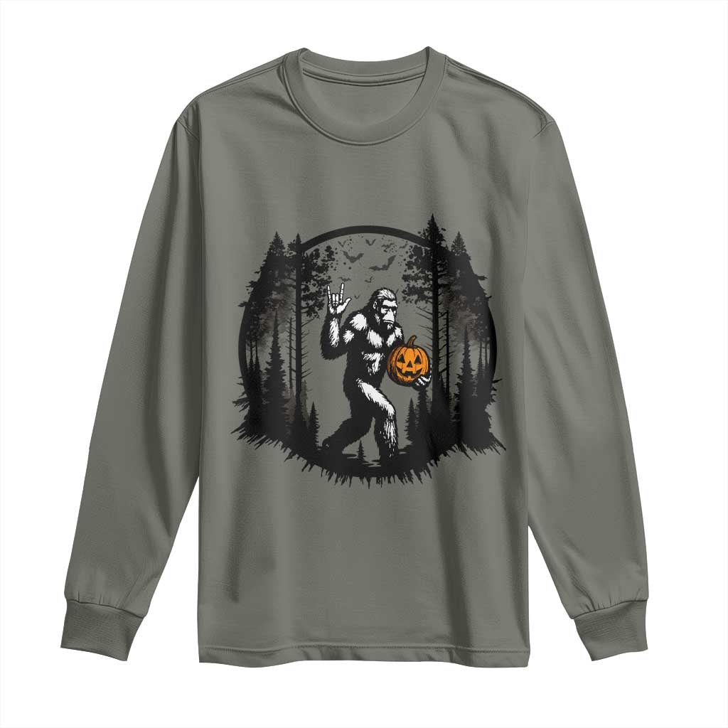 Funny Halloween Bigfoot With Jack O Lantern Long Sleeve Shirt - Wonder Print Shop