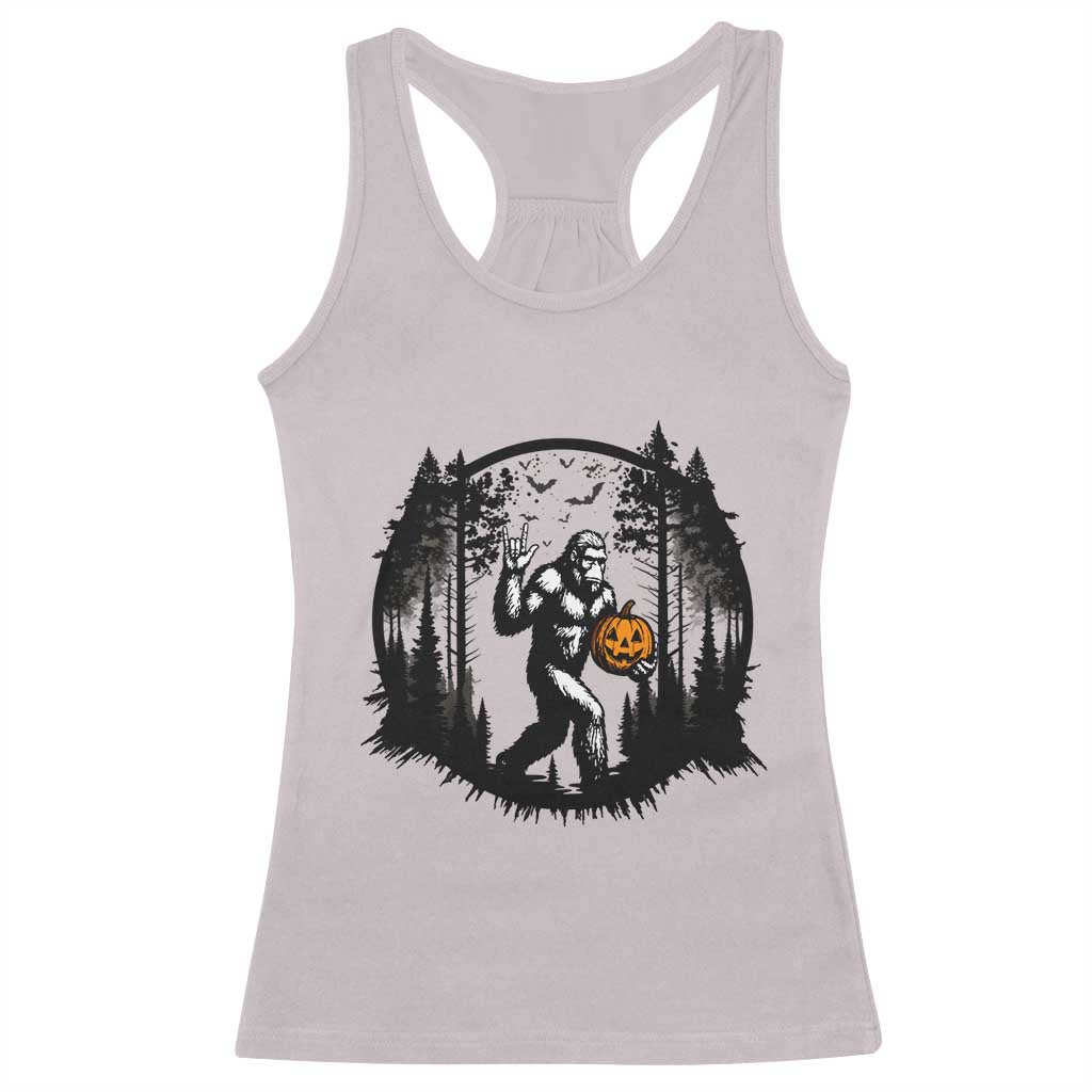 Funny Halloween Bigfoot With Jack O Lantern Racerback Tank Top - Wonder Print Shop