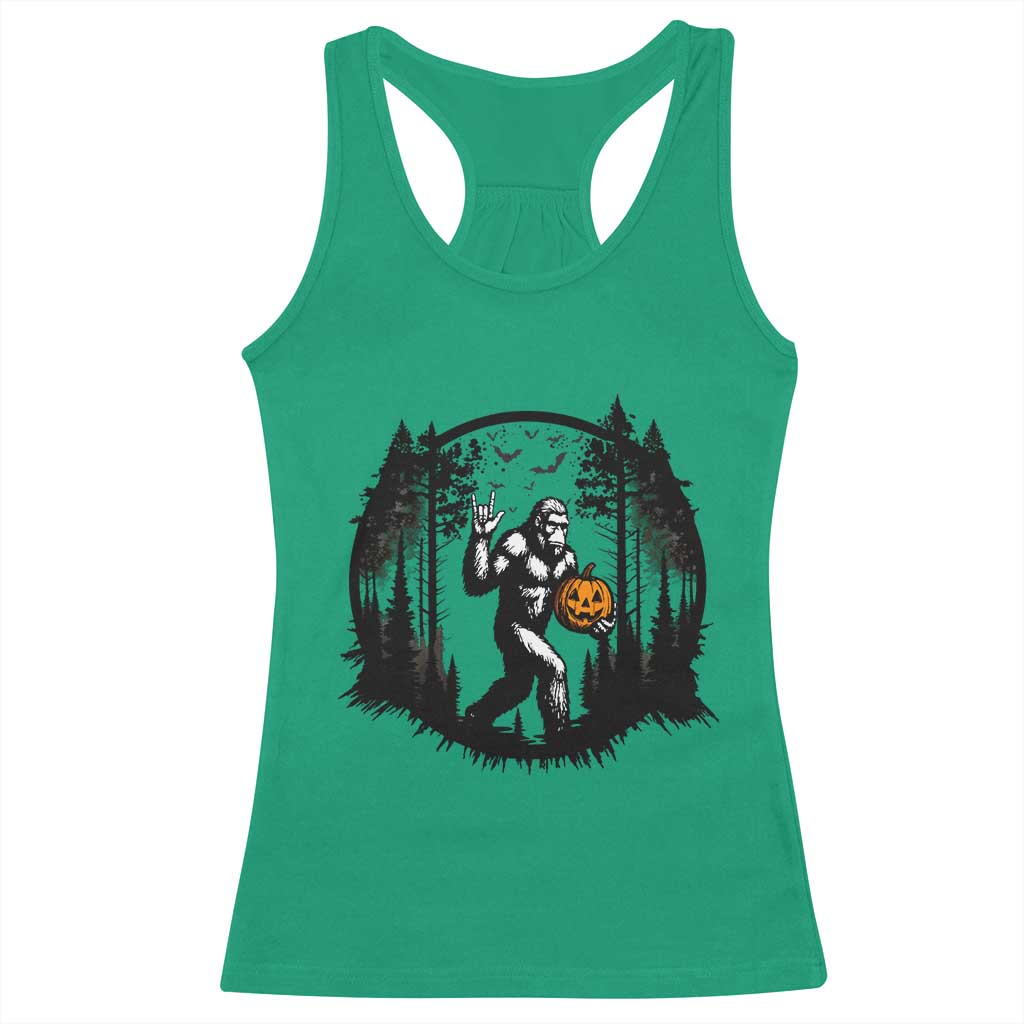 Funny Halloween Bigfoot With Jack O Lantern Racerback Tank Top - Wonder Print Shop