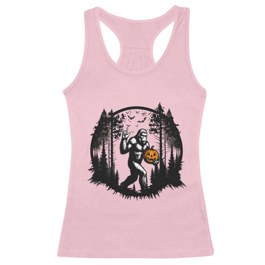 Funny Halloween Bigfoot With Jack O Lantern Racerback Tank Top - Wonder Print Shop