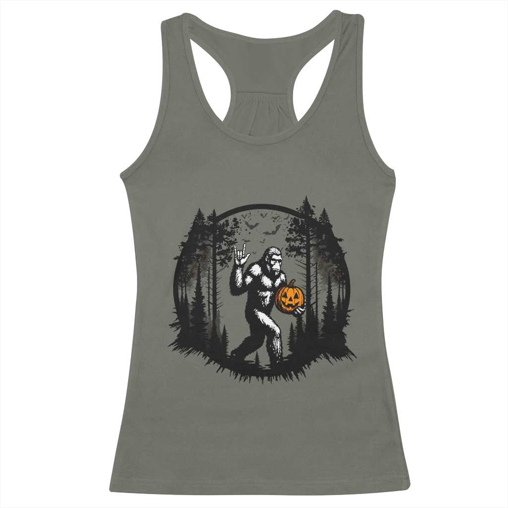 Funny Halloween Bigfoot With Jack O Lantern Racerback Tank Top - Wonder Print Shop