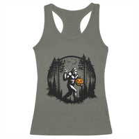 Funny Halloween Bigfoot With Jack O Lantern Racerback Tank Top - Wonder Print Shop