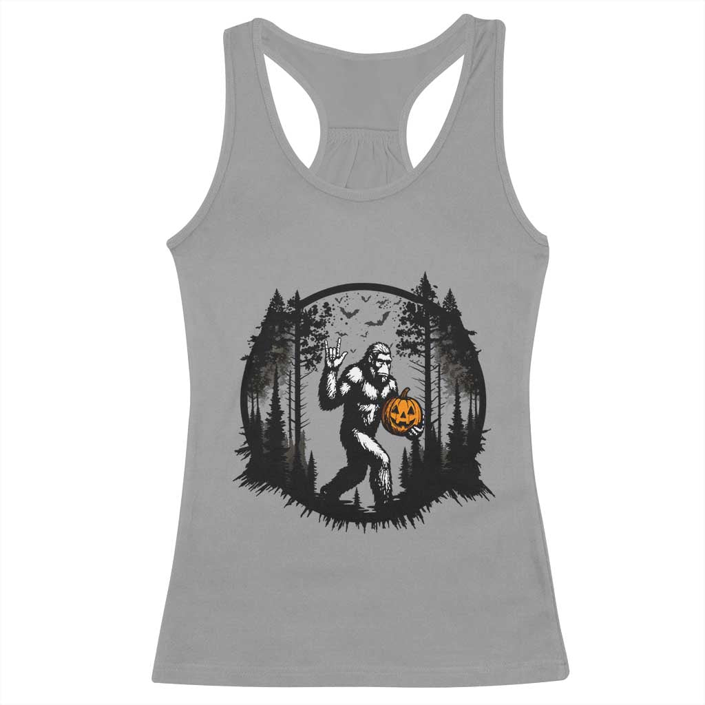 Funny Halloween Bigfoot With Jack O Lantern Racerback Tank Top - Wonder Print Shop
