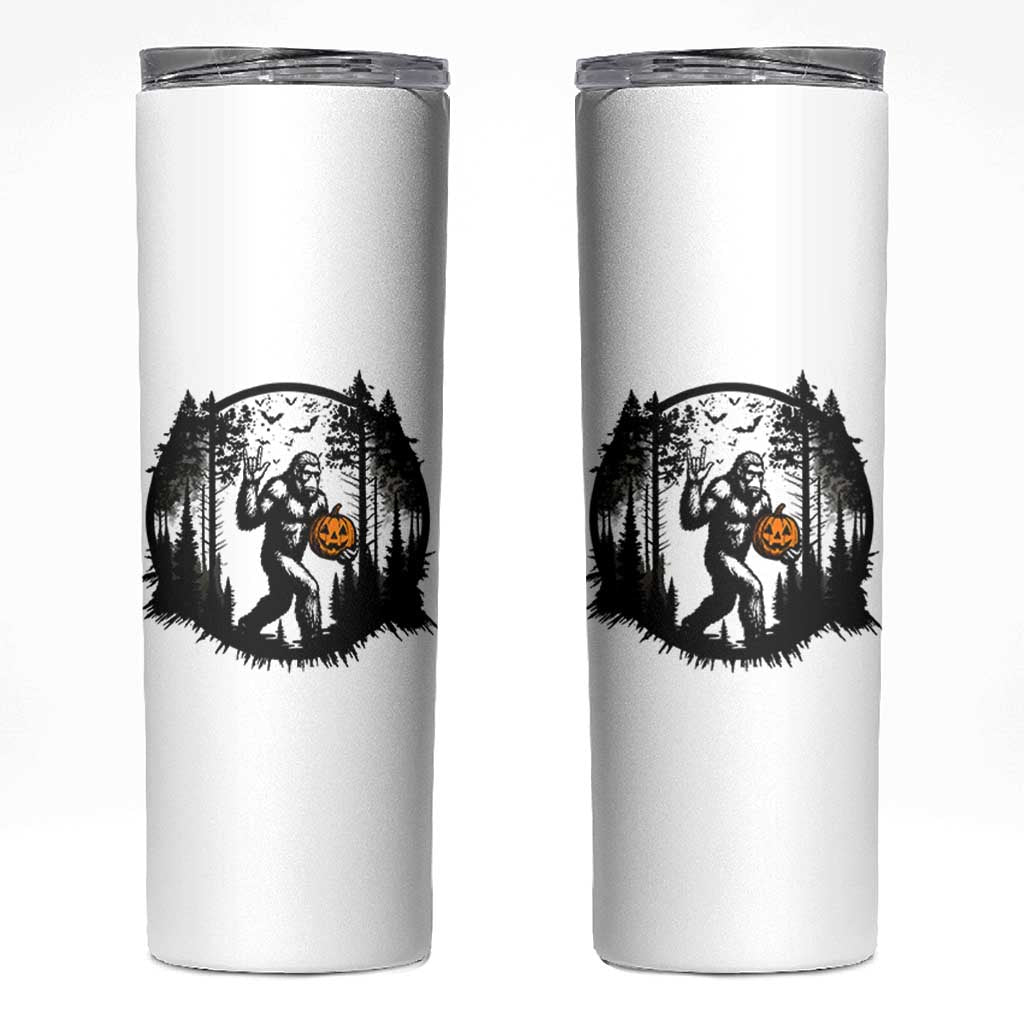 Funny Halloween Bigfoot With Jack O Lantern Skinny Tumbler