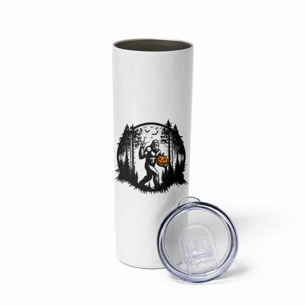 Funny Halloween Bigfoot With Jack O Lantern Skinny Tumbler