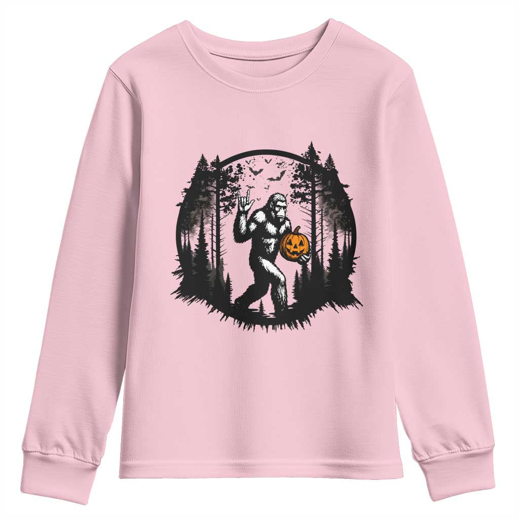 Funny Halloween Bigfoot With Jack O Lantern Youth Sweatshirt - Wonder Print Shop