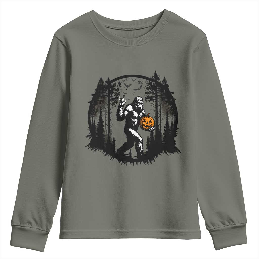 Funny Halloween Bigfoot With Jack O Lantern Youth Sweatshirt - Wonder Print Shop