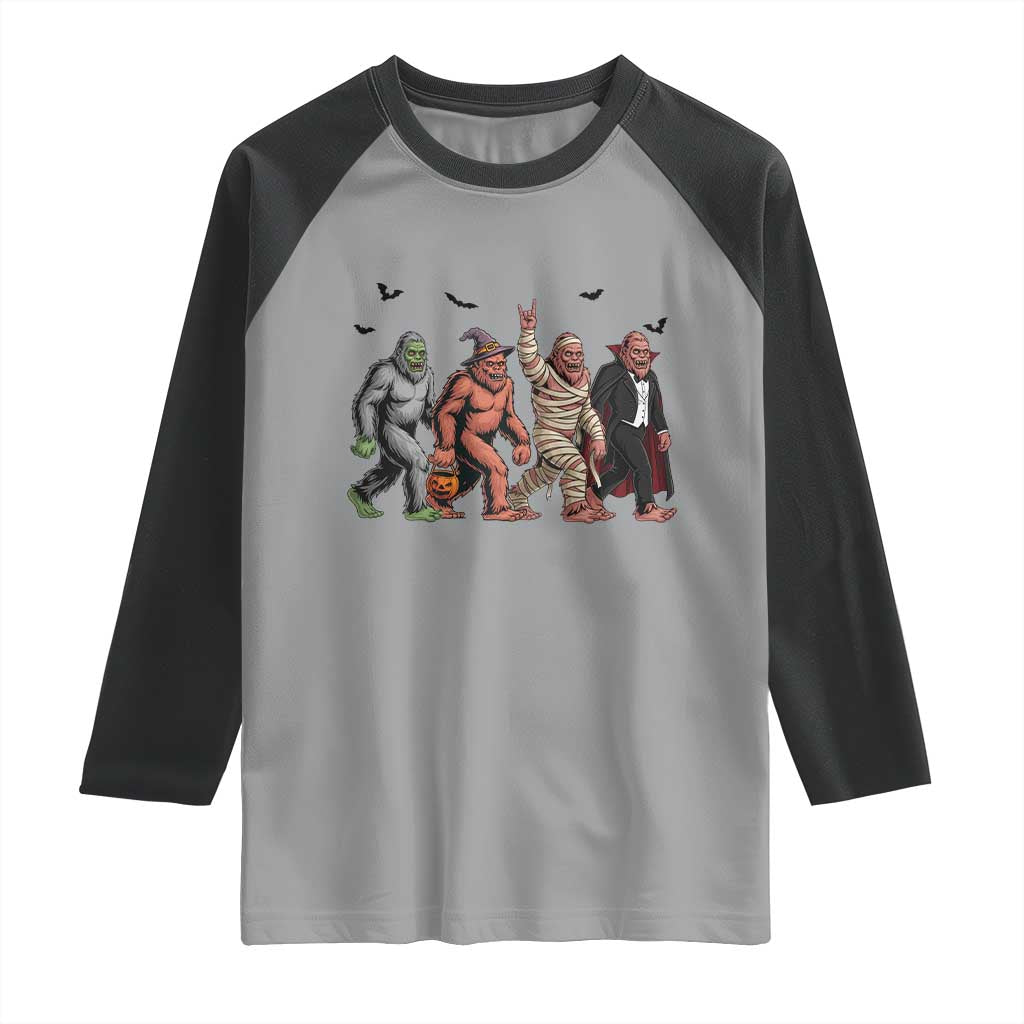 Funny Halloween Raglan Shirt Bigfoot Monster Cosplay Characters - Wonder Print Shop