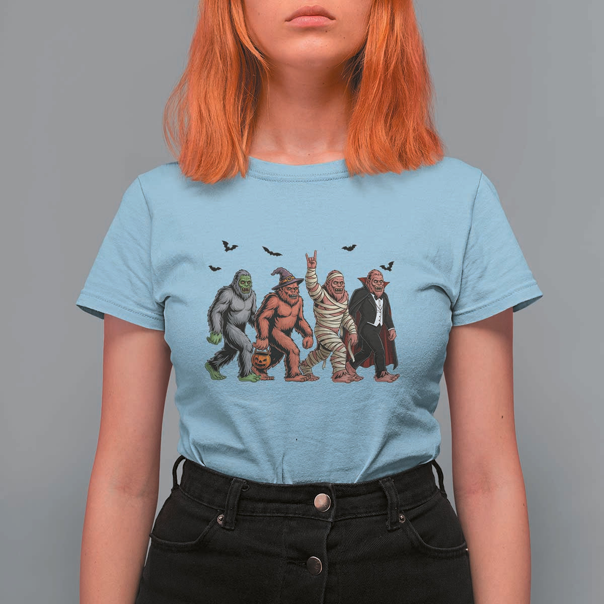 Funny Halloween T Shirt For Women Bigfoot Monster Cosplay Characters - Wonder Print Shop