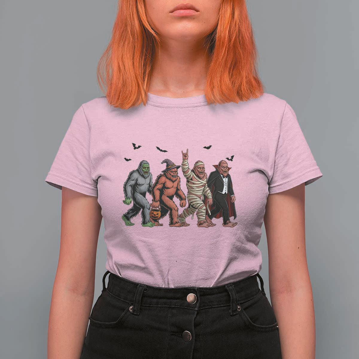 Funny Halloween T Shirt For Women Bigfoot Monster Cosplay Characters - Wonder Print Shop