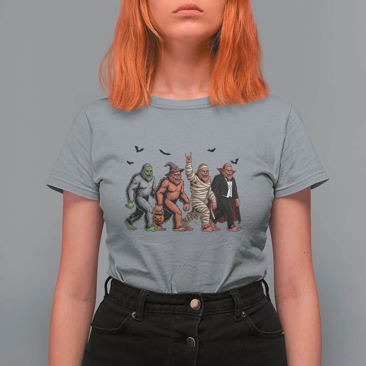 Funny Halloween T Shirt For Women Bigfoot Monster Cosplay Characters - Wonder Print Shop