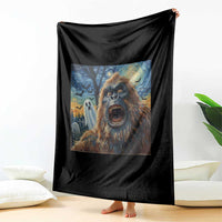 Funny Halloween Throw Blanket Bigfoot Selfie With Ghost Starry Night Art - Wonder Print Shop