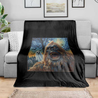 Funny Halloween Throw Blanket Bigfoot Selfie With Ghost Starry Night Art - Wonder Print Shop