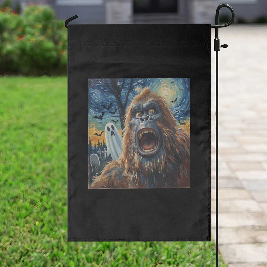 Funny Halloween Garden Flag Bigfoot Selfie With Ghost Starry Night Art - Wonder Print Shop