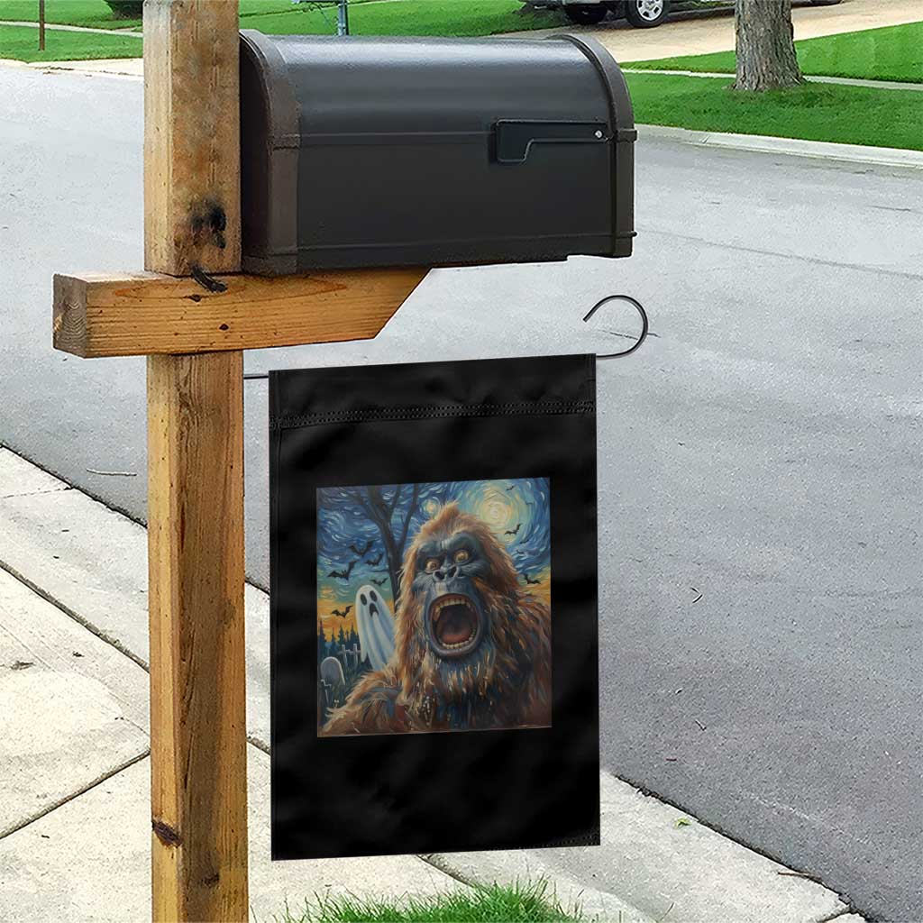 Funny Halloween Garden Flag Bigfoot Selfie With Ghost Starry Night Art - Wonder Print Shop