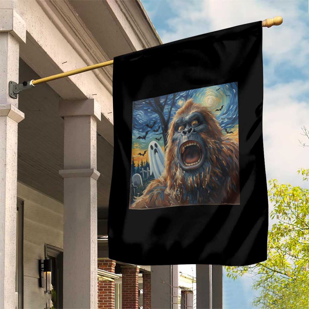 Funny Halloween Garden Flag Bigfoot Selfie With Ghost Starry Night Art - Wonder Print Shop