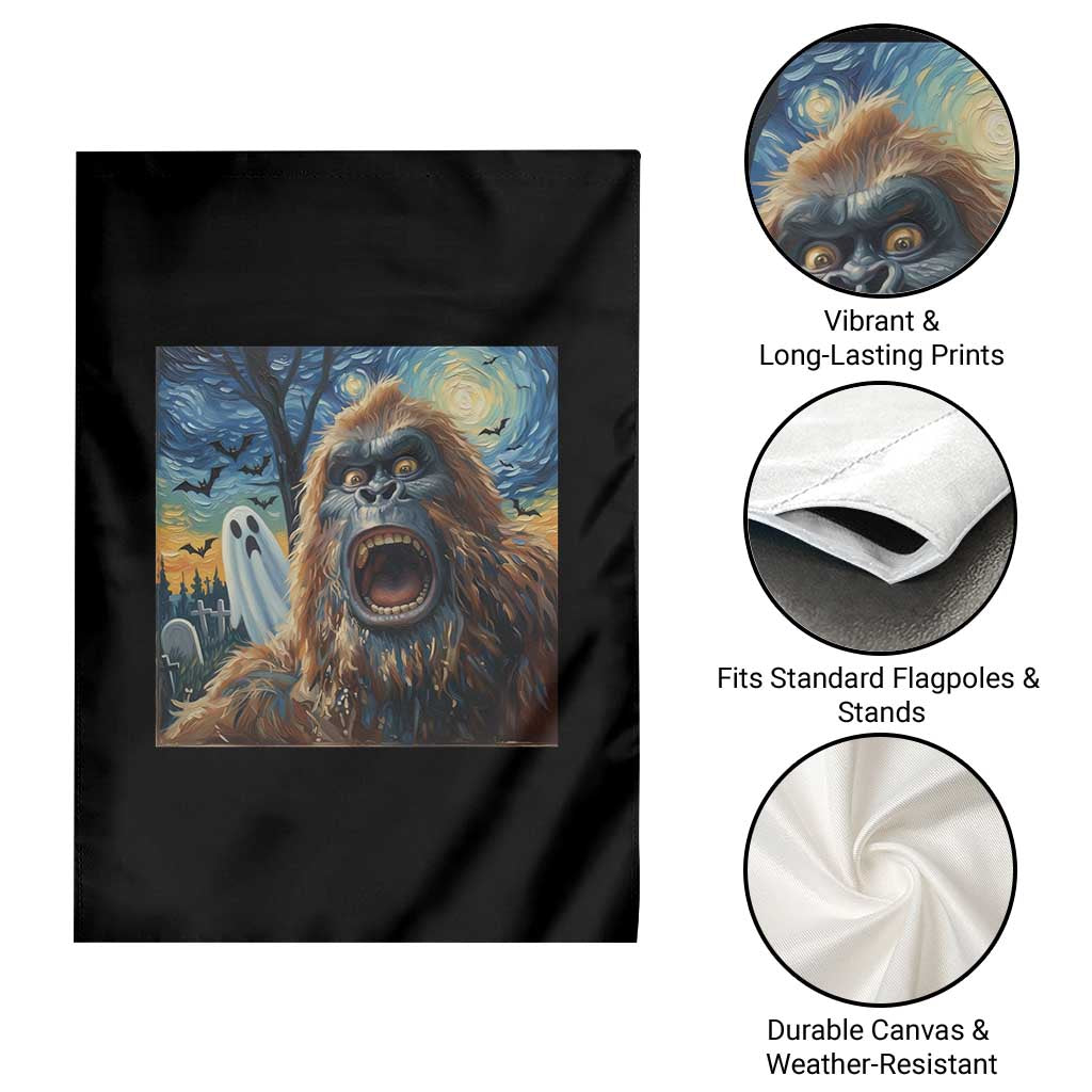 Funny Halloween Garden Flag Bigfoot Selfie With Ghost Starry Night Art - Wonder Print Shop