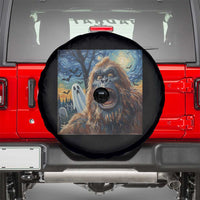 Funny Halloween Spare Tire Cover Bigfoot Selfie With Ghost Starry Night Art - Wonder Print Shop