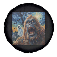 Funny Halloween Spare Tire Cover Bigfoot Selfie With Ghost Starry Night Art - Wonder Print Shop