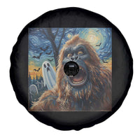 Funny Halloween Spare Tire Cover Bigfoot Selfie With Ghost Starry Night Art - Wonder Print Shop