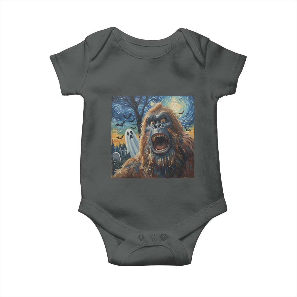Funny Halloween Baby Onesie Bigfoot Selfie With Ghost Starry Night Art - Wonder Print Shop