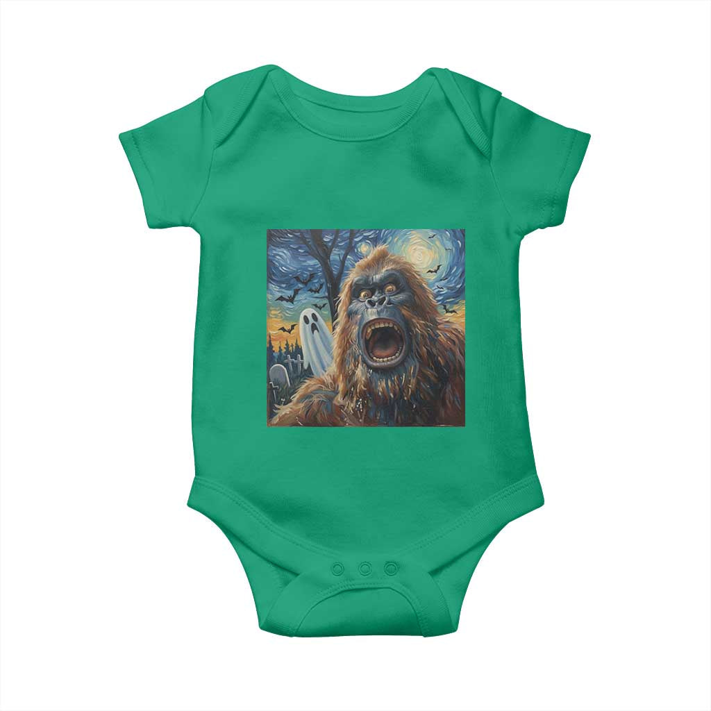 Funny Halloween Baby Onesie Bigfoot Selfie With Ghost Starry Night Art - Wonder Print Shop