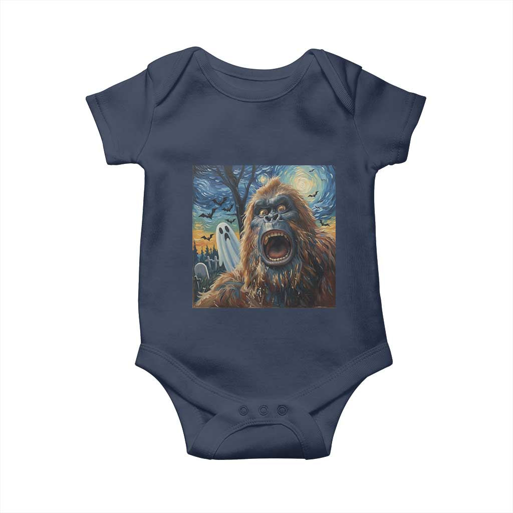 Funny Halloween Baby Onesie Bigfoot Selfie With Ghost Starry Night Art - Wonder Print Shop