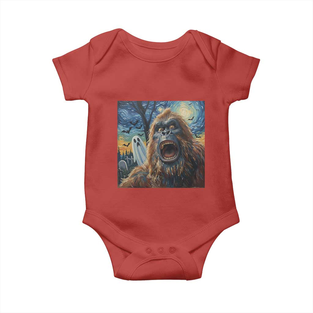Funny Halloween Baby Onesie Bigfoot Selfie With Ghost Starry Night Art - Wonder Print Shop