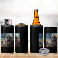 Funny Halloween 4 in 1 Can Cooler Tumbler Bigfoot Selfie With Ghost Starry Night Art