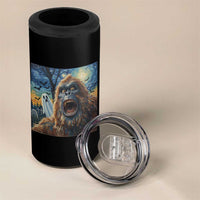 Funny Halloween 4 in 1 Can Cooler Tumbler Bigfoot Selfie With Ghost Starry Night Art