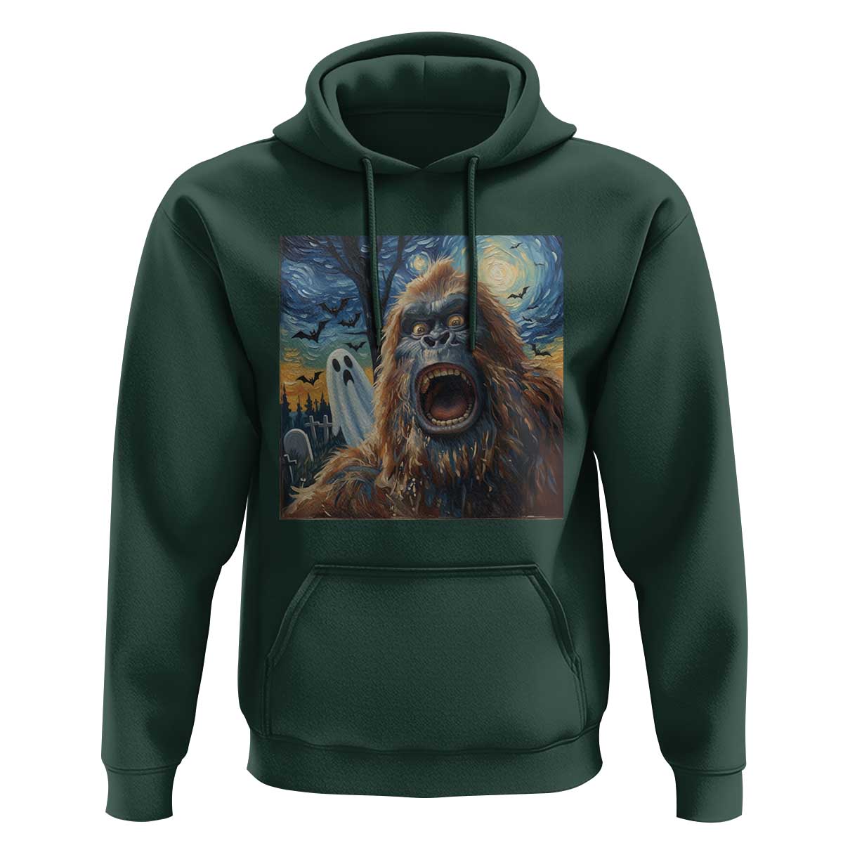 Funny Halloween Hoodie Bigfoot Selfie With Ghost Starry Night Art - Wonder Print Shop