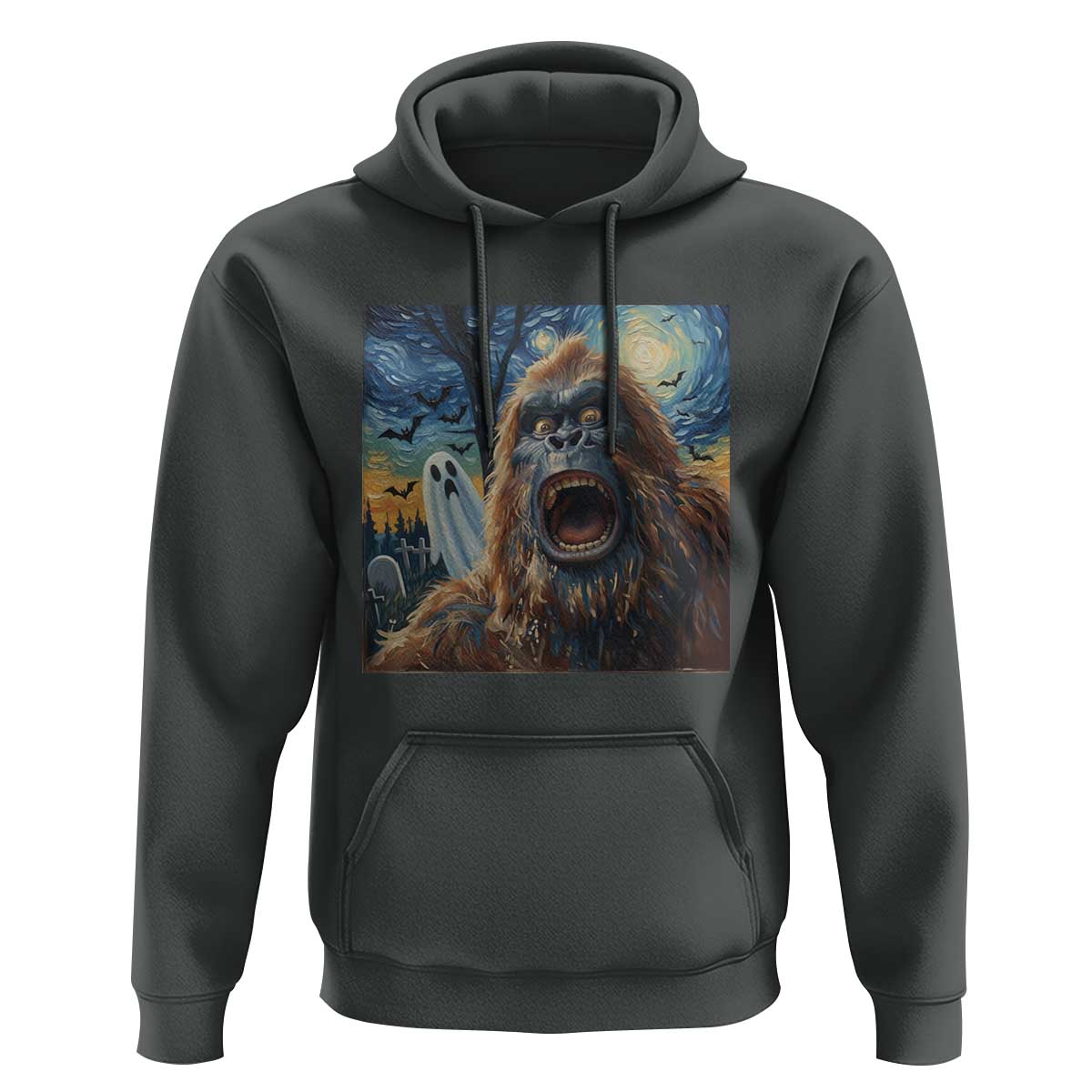 Funny Halloween Hoodie Bigfoot Selfie With Ghost Starry Night Art - Wonder Print Shop
