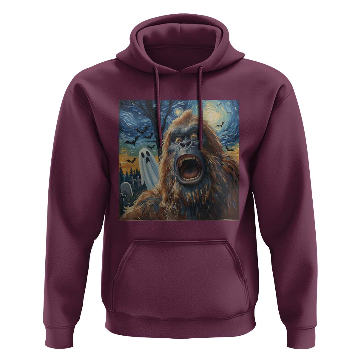 Funny Halloween Hoodie Bigfoot Selfie With Ghost Starry Night Art - Wonder Print Shop
