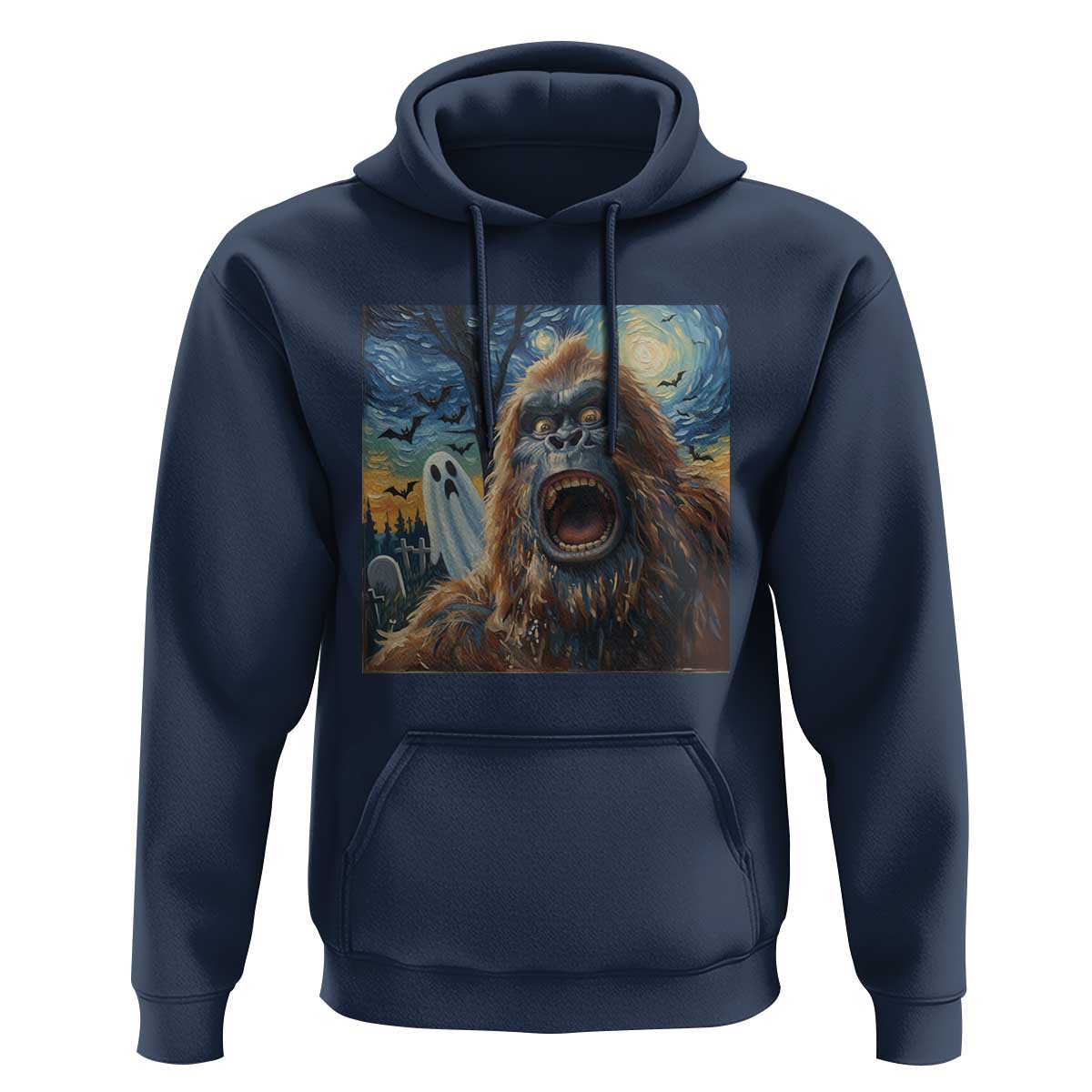 Funny Halloween Hoodie Bigfoot Selfie With Ghost Starry Night Art - Wonder Print Shop