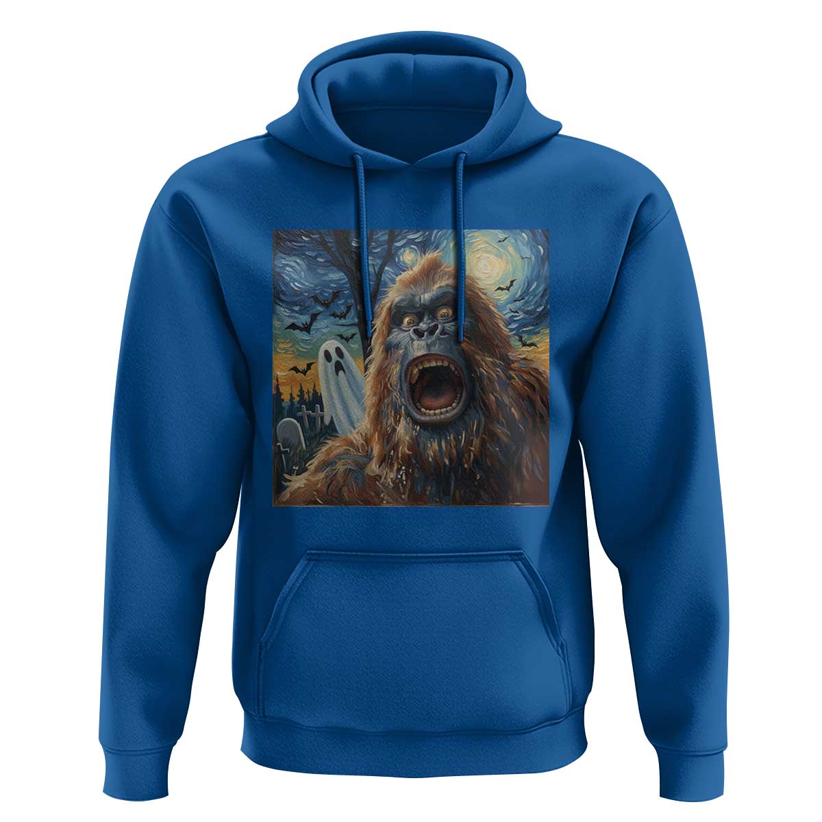 Funny Halloween Hoodie Bigfoot Selfie With Ghost Starry Night Art - Wonder Print Shop