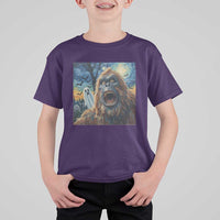 Funny Halloween T Shirt For Kid Bigfoot Selfie With Ghost Starry Night Art - Wonder Print Shop