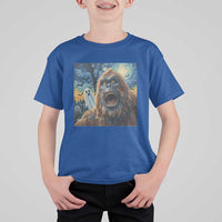 Funny Halloween T Shirt For Kid Bigfoot Selfie With Ghost Starry Night Art - Wonder Print Shop