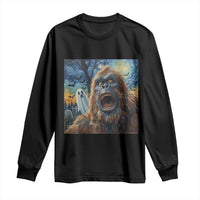Funny Halloween Long Sleeve Shirt Bigfoot Selfie With Ghost Starry Night Art - Wonder Print Shop
