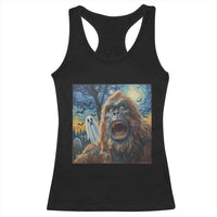 Funny Halloween Racerback Tank Top Bigfoot Selfie With Ghost Starry Night Art - Wonder Print Shop