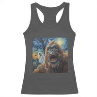 Funny Halloween Racerback Tank Top Bigfoot Selfie With Ghost Starry Night Art - Wonder Print Shop