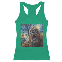 Funny Halloween Racerback Tank Top Bigfoot Selfie With Ghost Starry Night Art - Wonder Print Shop