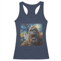 Funny Halloween Racerback Tank Top Bigfoot Selfie With Ghost Starry Night Art - Wonder Print Shop