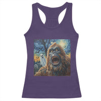 Funny Halloween Racerback Tank Top Bigfoot Selfie With Ghost Starry Night Art - Wonder Print Shop