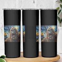 Funny Halloween Skinny Tumbler Bigfoot Selfie With Ghost Starry Night Art