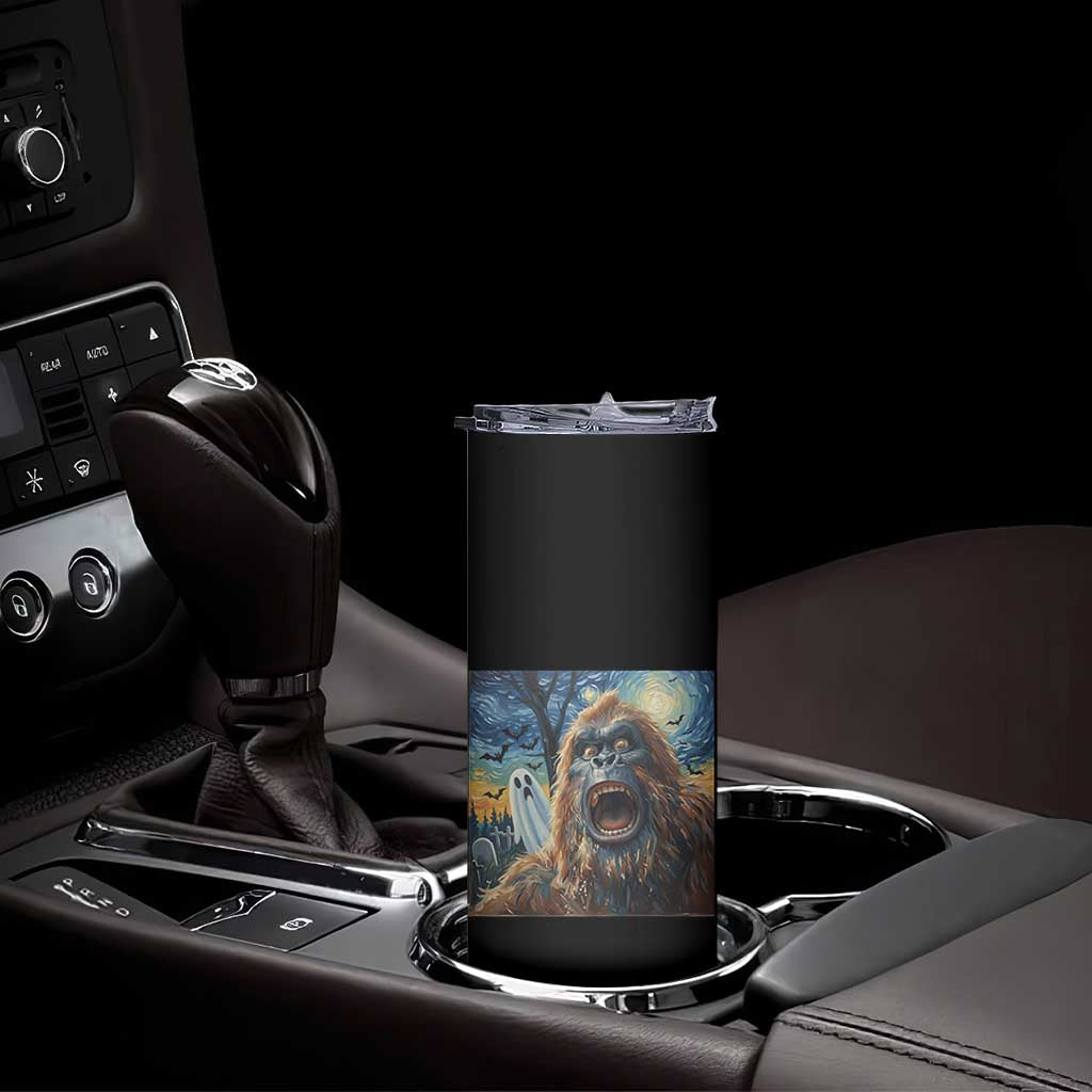 Funny Halloween Skinny Tumbler Bigfoot Selfie With Ghost Starry Night Art