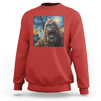 Funny Halloween Sweatshirt Bigfoot Selfie With Ghost Starry Night Art - Wonder Print Shop