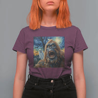 Funny Halloween T Shirt For Women Bigfoot Selfie With Ghost Starry Night Art - Wonder Print Shop