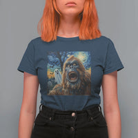 Funny Halloween T Shirt For Women Bigfoot Selfie With Ghost Starry Night Art - Wonder Print Shop