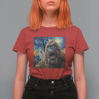 Funny Halloween T Shirt For Women Bigfoot Selfie With Ghost Starry Night Art - Wonder Print Shop